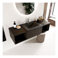 Mondiaz Bukla 140cm badmeubel met open module 40 L+R dark brown 2 lades met wastafel midden 1 kraangat kleur urban