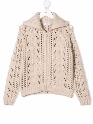 Brunello Cucinelli Kids cardigan zippée en maille - Tons neutres