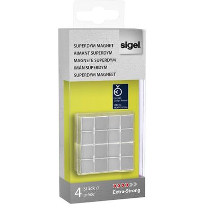 Sigel Magneet SuperDym C10 Extra-Strong Cube-Design (b x h x d) 20 x 10 x 20 mm dobbelsteen Zilver 4 stuk(s) GL705