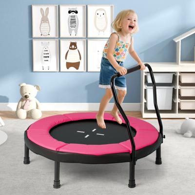 Ø102 cm Kindertrampoline Fitness-trampoline voor Binnen met Afneembare Handgreep Minitrampoline tot 100 kg Belastbaar Roze