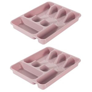 2x stuks bestekbakken/bestekhouders 5-vaks oud roze 34 x 26 x 5 cm