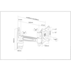 Manhattan 423700 Monitor-wandbeugel 1-voudig 33,0 cm (13) - 68,6 cm (27) Zwart Kantelbaar, Zwenkbaar