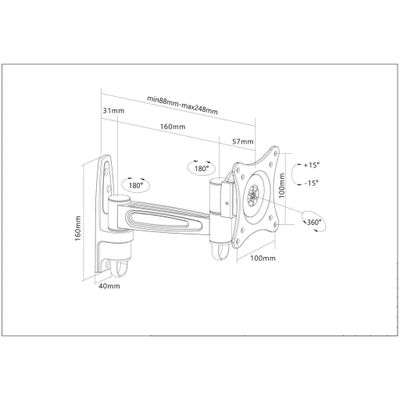 Manhattan 423700 Monitor-wandbeugel 1-voudig 33,0 cm (13) - 68,6 cm (27) Zwart Kantelbaar, Zwenkbaar