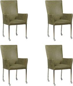 Set van 4 Olijfgroene leren moderne eetkamerstoelen Deal - met armleuning poot vierkant rvs met wiel - Vintage Leer Olive (olijfgroen leer)