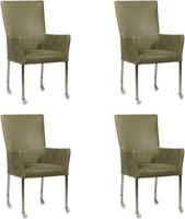 Set van 4 Olijfgroene leren moderne eetkamerstoelen Deal - met armleuning poot vierkant rvs met wiel - Vintage Leer Olive (olijfgroen leer)