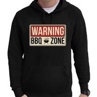 Warning bbq zone bbq / barbecue cadeau hoodie zwart voor heren - thumbnail