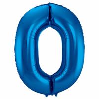 Folat Verjaardag Leeftijd folieballon - 0 jaar - blauw - 86 cm - cijferballon groot