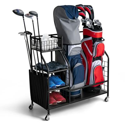 Golfbagopslagrek voor de Garage Dubbele Golfbag Organizer met Vergrendelbare Universele Wielen Golfbag Standaard Zwart