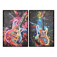 Canvas Home ESPRIT Zwart Gitaar Loft 63 x 3,7 x 93 cm (2 Stuks)