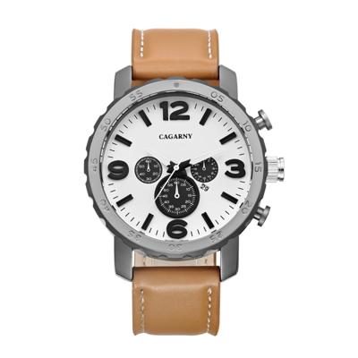 CAGARNY 6845 Fashion Dual Quartz beweging polshorloge met lederen Band (bruine Band wit venster)