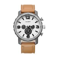 CAGARNY 6845 Fashion Dual Quartz beweging polshorloge met lederen Band (bruine Band wit venster)