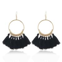 Klosje oorbellen voor vrouwen etnische grote drop oorbellen Bohemen mode-sieraden trendy katoen touw Fringe lange Dangle Oorbellen (zwart)