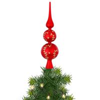 Kerstboom piek - gedecoreerd - rood - glas - 31 cm - gouden details - thumbnail