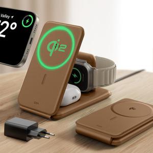 Qi2 3-in-1 Travel Wireless Charging Set Brown