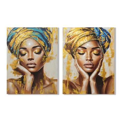 Schilderij Home ESPRIT Turkoois Gouden Koloniaal Afrikaanse 90 x 3 x 120 cm (2 Stuks)