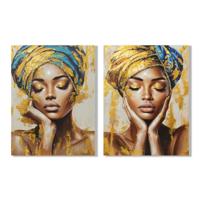 Schilderij Home ESPRIT Turkoois Gouden Koloniaal Afrikaanse 90 x 3 x 120 cm (2 Stuks)