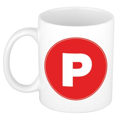 Koffie mok met de letter P - beker - rood - eerste letter van een voornaam - wit - 300 ml