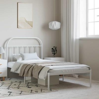 Bedframe met hoofdbord metaal wit 100x200 cm
