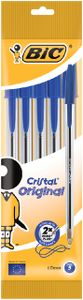 Balpen Bic Cristal medium blauw blister ÃƒÆ' 5 stuks