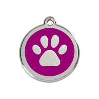 Paw Print Purple roestvrijstalen hondenpenning medium/gemiddeld dia. 3 cm - RedDingo