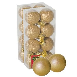 16x stuks kerstballen goud glitters kunststof 3 cm