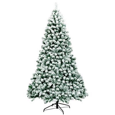 225 cm Oplichtende Besneeuwde Kerstboom met Opvouwbare Metalen Standaard Groen + Wit