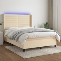 Boxspring met matras en LED stof crèmekleurig 140x190 cm