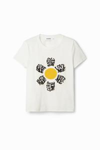 T-shirt met madeliefjespatch - WHITE - S