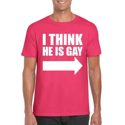Pride thema t-shirt - I think he is gay - roze - voor heren - Feestkleding - Party Pride thema t-shirt - I think he is gay - roze - voor heren - Feestkleding - Party