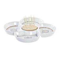 Snackdienblad DKD Home Decor Blauw Natuurlijk Bamboe Keramiek Mediterrane 25 x 25 x 10 cm