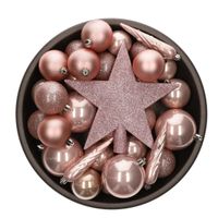 Set van 33x stuks kunststof kerstballen met ster piek lichtroze (blush pink) mix   -