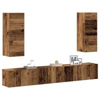 4-delig Tv-meubelset wandmontage bewerkt hout oud houtkleurig