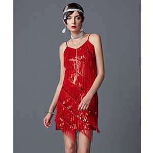 Viloree Gatsby jaren 1920 flapperjurk voor dames, vintage pailletten, franjes, kralen, art deco feestjurk met mouwen voor feest en eindejaarsbal, L