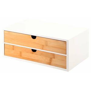 Ladeblokje/bureau organizer 2x lades - bamboe hout - L33 x B21 x H14 cm - lichtbruin/wit