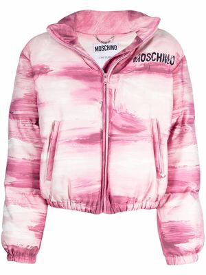 Moschino doudoune à imprimé coups de pinceau - Rose