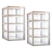 Ladeblokje/bureau organizer - 2x stuks - 4 lades - transparant/beige - L18 x B25 x H33 cm - plastic