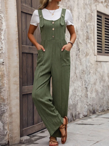 Buckle Loose Vacation Jumpsuit With No