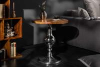 Design bijzettafel EXTRAVAGANCIA 50cm massief mangohout ronde metalen kolomvoet zilver - 39090