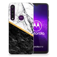 Motorola One Macro | TPU | Siliconen hoesje | Marmer Wit Zwart - Origineel Cadeau Man