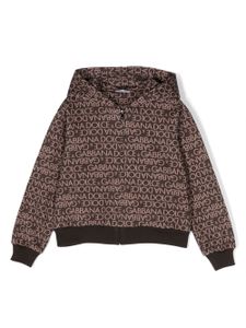 Dolce & Gabbana Kids hoodie zippé à logo imprimé - Marron