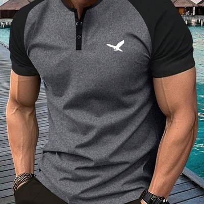 Bon&Bon Men's Graphic Henley T-Shirt - Grey Raglan Sleeve Summer Tee Grey1 / XXXL