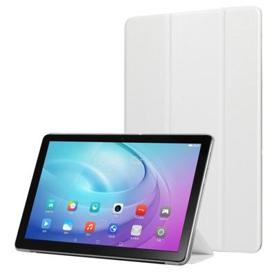 Zijde textuur horizontale Flip lederen draagtas met drie-opvouwbare houder voor Galaxy tab T510 (wit)