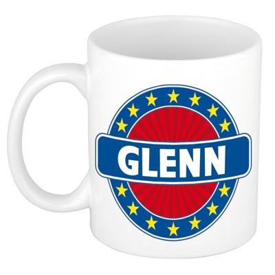 Glenn voornaam koffiemok - beker - wit/blauw - 300 ml - Cadeau - Heren - Collega - Vaderdag