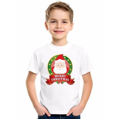 Wit Kerst t-shirt voor kinderen met Kerstman print Wit Kerst t-shirt voor kinderen met Kerstman print