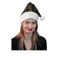 Kerstmuts - zwart/goud - volwassenen - polyester fluweel - kerstaccessoires - thumbnail