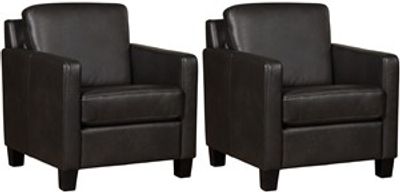 Set van 2 Donkergrijze leren landelijke fauteuils Smart - poot hout zwart - Granada leer Graphite (donkergrijs leer)