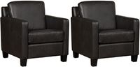 Set van 2 Donkergrijze leren landelijke fauteuils Smart - poot hout zwart - Granada leer Graphite (donkergrijs leer)