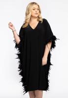 Yoek Kaftan met veren | Zwart | Maat 38/40