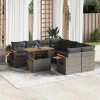 9-delige Loungeset met kussens poly rattan grijs