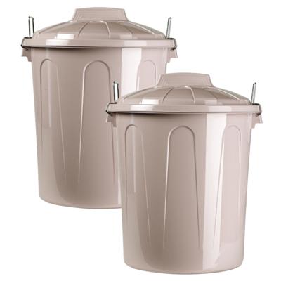 Plasticforte afvalemmer - 2x - beige - 21L - kunststof - H42 cm - met deksel